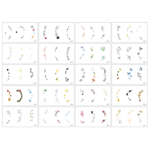 Set of 20 colorful dopamine-style ear tattoo stickers with diverse minimalist patterns