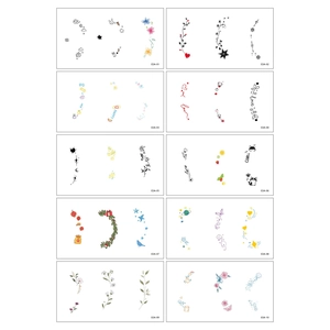 Set of 10 temporary ear tattoos featuring floral, star, heart, and cute cat designs