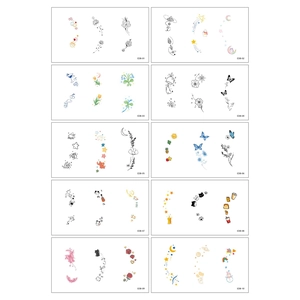 Detailed catalog of colorful butterfly and floral ear tattoos from EDB-01 to EDB-10 series