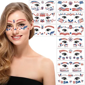 Independence Day Theme Face Temporary Tattoo Stickers For Celebration Party Decorations USA Flag Stars And Stripes Eagle Waterproof Face Makeup Stickers For Adults Kids