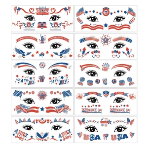10-piece set of July 4th American flag face tattoos with patriotic eagle and fireworks