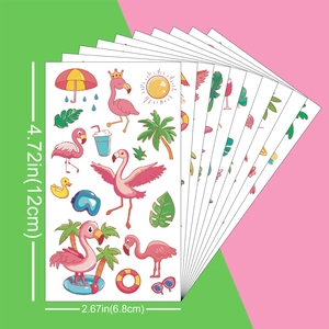 Summer Flamingo Temporary Tattoos for Kids with cartoon beach patterns set of 10 sheets