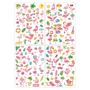 Lot de 4 planches de tatouages flamant rose d'été pour enfants et fêtes de plage