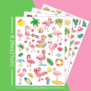 Tatouages temporaires flamant rose ALOHA pour enfants avec palmiers 4 feuilles