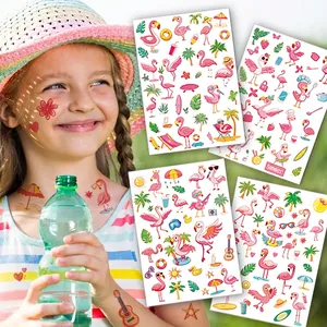 Tatouages Temporaires Autocollants Enfants Flamant Rose Fête Plage Été Dessin Animé Tropical Transfert Eau Imperméable