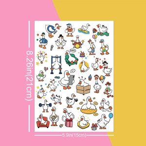Cartoon goose and duck temporary tattoo stickers for birthday party decor, 15x21cm size