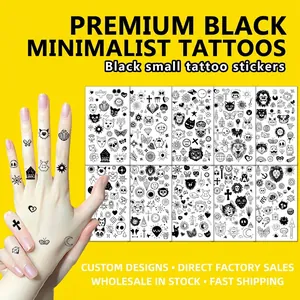 Black Temporary Tattoo Stickers Minimalist Lion Moon Finger Body Art Waterproof Bohemian Dark Style