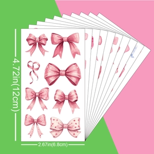 Pink bow temporary tattoo stickers for kids featuring various ribbon and polka dot designs