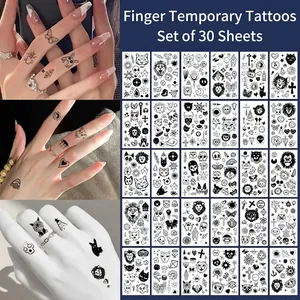 Temporary Tattoo Stickers Waterproof Minimalist Black Finger Hand Body Art Small Patterns Butterfly Cross Moon Stars