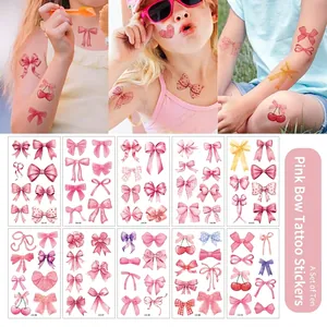 Cute Cartoon Pink Bow Temporary Tattoo Stickers For Children Waterproof Ribbon Pattern Skin Decoration Party Supplies