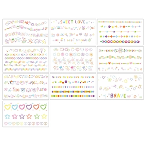 Set mit 10 bunten Herz- und Blumen-Tattoo-Aufklebern, wasserfeste temporäre Tattoos