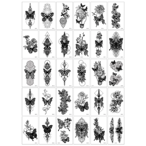Set of 30 minimalist black and white butterfly and floral temporary tattoo stickers