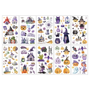 Set di 10 tatuaggi temporanei glitterati di Halloween per bambini con zucche e fantasmi