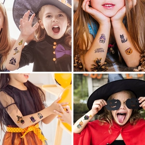 Tatuaggi temporanei glitterati di Halloween per bambini con fantasmi e zucche