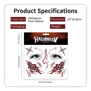Tatouages temporaires Halloween visage cicatrices et plaies étanches 12x15,8cm