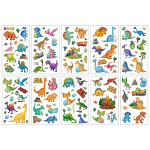Lot de 10 tatouages éphémères de dinosaures pour enfants aux couleurs vives