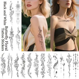 Floral Temporary Tattoo Stickers Waterproof Body Art Sexy Flower Butterfly Black White Watercolor For Women Girls