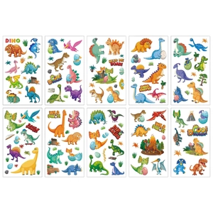Lot de 10 tatouages temporaires dinosaures colorés avec T-Rex et Tricératops pour enfant