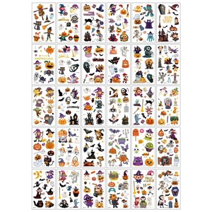 Detailed grid view of 30 Halloween temporary tattoo designs with ghosts and pumpkins