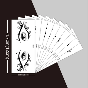 Set of 10 butterfly wing temporary eye makeup tattoos with black artistic line designs