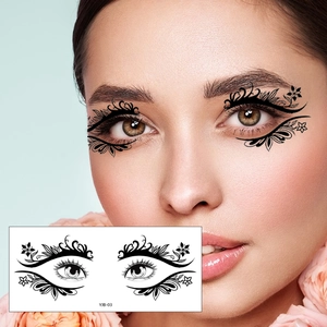 Elegant black floral butterfly eye tattoo sticker for party makeup on model face