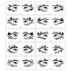 Collection of ten black Halloween eye tattoo stickers with pumpkins and spider webs
