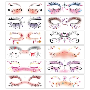Set di 12 tatuaggi temporanei per viso Halloween con motivi gotici e decorativi