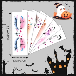 Cinque tatuaggi temporanei per il viso di Halloween con ragnatela e pipistrello, 16x5.7cm