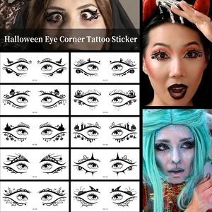 Halloween Eye Tattoo Stickers Temporary Face Makeup Decoration Gothic Black Bat Spider Web Patterns Party Cosplay For Women