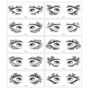 Set of 10 black temporary butterfly eye tattoos for elegant party face makeup