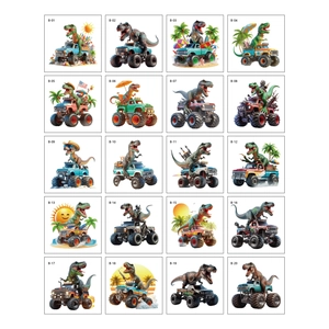 Lot de 20 tatouages éphémères colorés de dinosaures et camions pour fêtes de plage