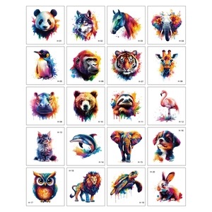 Détail de 20 tatouages temporaires d'animaux colorés au style aquarelle artistique