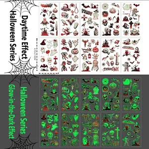 Luminous Halloween tattoos featuring ghosts and pumpkins in 12x6.8CM sheets
