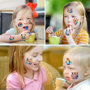 Colorful watercolor animal temporary tattoos with tiger and elephant for kids