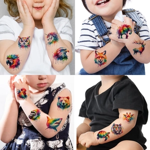 Waterproof temporary animal tattoos for kids featuring colorful watercolor designs
