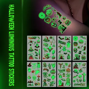 Halloween Temporary Tattoos Glow In The Dark Luminous Spider Bat Pumpkin Ghost Face Body Art Waterproof Stickers
