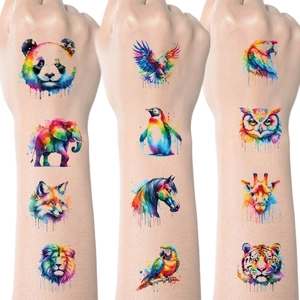 Waterproof Colorful Watercolor Animal Temporary Tattoos For Kids Adults Artistic Body Art Stickers For Arms Face Neck Tiger Lion Panda Eagle Decoration