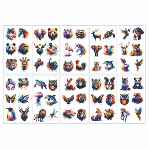 Set of 10 watercolor animal temporary tattoos featuring lions and unicorns for kids
