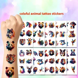 Watercolor Animal Temporary Tattoo Stickers Waterproof Cartoon Lion Panda For Kids Children Birthday Party Favors