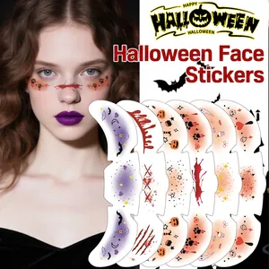 Halloween Gesicht Tattoo Aufkleber Temporär Wasserfest Sommersprossen Blut Fledermaus Kürbis Make-Up Für Party Cosplay