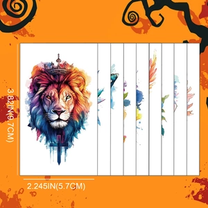 Waterproof temporary tattoo set with lion crown and floral butterfly designs for body art