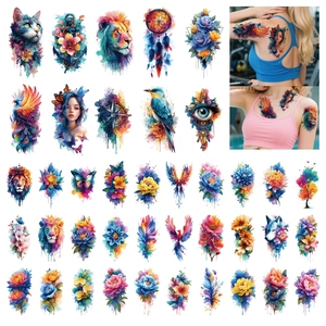 Watercolor Temporary Tattoo Stickers Rose Lion Eagle Flower Arm Body Art Stickers Collection For Women Girls Artistic Ink Design