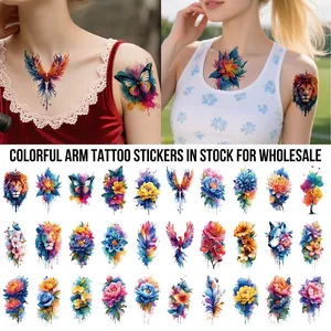 Watercolor Temporary Tattoo Stickers Waterproof Colorful Lion Butterfly Flower Body Art Arm Collarbone Long Lasting Beauty