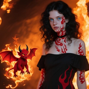 Realistic flame temporary tattoos for face and body with gothic fire dress