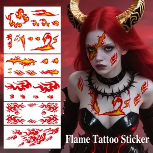 Fire Flame Temporary Tattoo Stickers Waterproof Halloween Party Gothic Punk Red Yellow Body Face Art