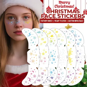 Face Temporary Tattoos Metallic Gold Silver Laser Christmas Halloween Freckles Makeup Stickers Waterproof For Women Girls Party Decorative