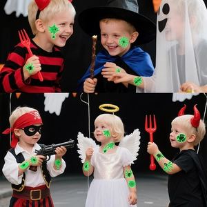 Luminous spider web temporary tattoos with green glow effects for Halloween party costumes