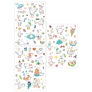 Funny cartoon goose temporary tattoo stickers with colorful cute goose theme patterns
