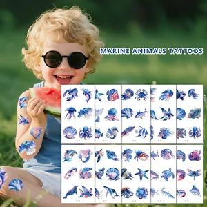 Tatouages Temporaires Animaux Marins Aquarelle Dessin Animé Thème Océan Étanche Pour Fête Enfants Anniversaire