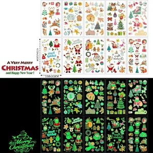 Luminous Christmas stickers showing day color effects and green glow-in-the-dark night views